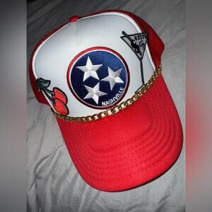 OTTO Red Nashville Trucker Hat with Chain Detail NWT